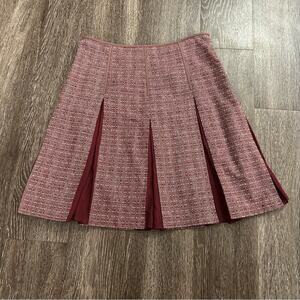 EUC Tocca Pleated Wool Skirt Size 4 Burgundy Tweed Silk Lined Classic Silk Lined